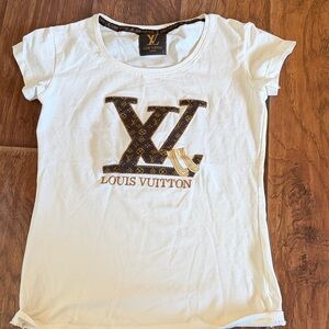 Louis Vuitton Cream Tee with Brown Logo